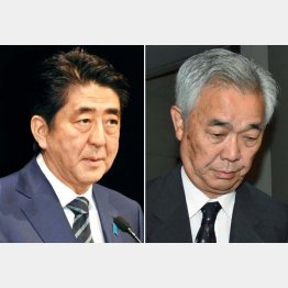 安倍首相と日本年金機構の水島理事長（右）（Ｃ）日刊ゲンダイ