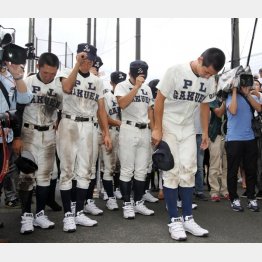 敗戦に頭を下げる「最後のPL野球部員」(C)日刊ゲンダイ