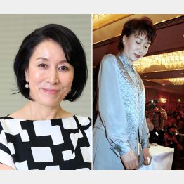高畑淳子(左)と98年、次男の覚醒剤逮捕で会見する三田佳子/(C)日刊ゲンダイ