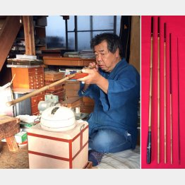紀州へら竿(左)と2代目の山上さん